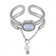 Bagues en acier Inox avec pierre naturelle Argent&eacute;-violet lilas-blanc