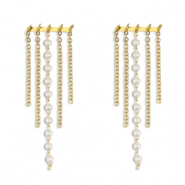 Boucles d'oreilles / puces en acier Inox avec imitations perles Dor&eacute;