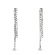 Boucles d'oreilles / puces en acier Inox avec strass irr&eacute;guliers Argent&eacute;