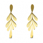 Boucles d'oreilles / puces en acier Inox feuille Dor&eacute;