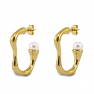 Boucles d'oreilles / puces en acier Inox avec imitations perles Dor&eacute;