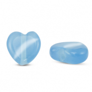 Perles en verre Oeil de chat coeur Bleu