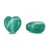Perles en verre Oeil de chat coeur Vert fonc&eacute;