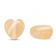 Perles en verre Oeil de chat coeur Orange p&ecirc;che
