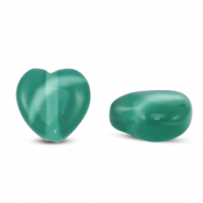 Perles en verre Oeil de chat coeur Vert fonc&eacute;