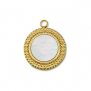 Breloque en acier Inox coquille rond Dor&eacute;-blanc (couleur naturelle)