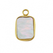 Breloque en acier Inox coquille carr&eacute; Dor&eacute;-blanc (couleur naturelle)