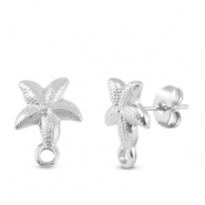 Appr&ecirc;ts en acier Inox boucles d'oreilles / puces d&rsquo;oreilles &eacute;toile de mer avec anneau Argent&eacute;