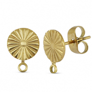 Appr&ecirc;ts en acier Inox boucles d'oreilles / puces d&rsquo;oreilles rond avec anneau Dor&eacute;