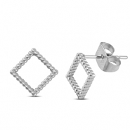 Boucles d'oreilles / puces d&rsquo;oreilles en acier Inox rhombe Argent&eacute;