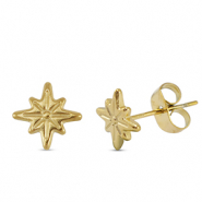 Boucles d'oreilles / puces d&rsquo;oreilles en acier Inox &eacute;toile Dor&eacute;