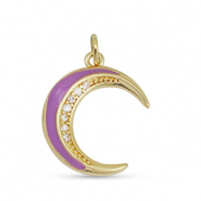 M&eacute;tal TQ laiton breloques zirconium lune Dor&eacute;-violet
