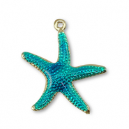 M&eacute;tal TQ laiton breloques &eacute;toile de mer Dor&eacute;-bleu turquoise