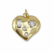 M&eacute;tal TQ laiton breloques zirconium coeur Dor&eacute;