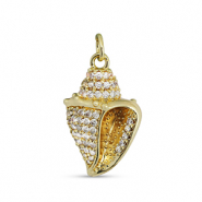 M&eacute;tal TQ laiton breloques zirconium coquille Dor&eacute;