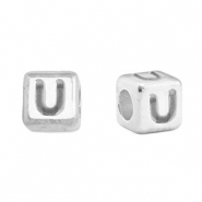 Perles alphabet en m&eacute;tal DQ U Argent&eacute; antique (sans nickel)