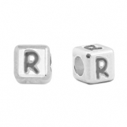 Perles alphabet en m&eacute;tal DQ R Argent&eacute; antique (sans nickel)