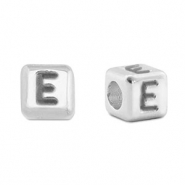 Perles alphabet en m&eacute;tal DQ E Argent&eacute; antique (sans nickel)