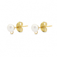 Appr&ecirc;ts en acier Inox boucles d'oreilles / puces d&rsquo;oreilles Imitation perle avec anneau Dor&eacute;