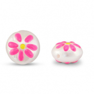 Perles acryliques rond avec fleur Perle-rose-jaune