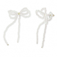 Boucles d'oreilles tendance n&oelig;ud Blanc-dor&eacute;