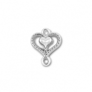 Breloques en m&eacute;tal connecteur coeur avec coeur Argent&eacute;