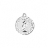 Breloques en m&eacute;tal rond avec la Reine Elizabeth Argent&eacute;