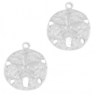 Breloques en acier Inox &eacute;toile de mer ronde Argent&eacute;