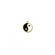 Breloques en acier Inox rond Yin & Yang Dor&eacute;-noir-blanc