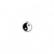 Breloques en acier Inox rond Yin & Yang Argent&eacute;-noir-blanc