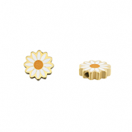 Perles en acier Inox marguerite Dor&eacute;-blanc