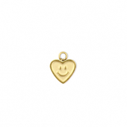 Breloques en acier Inox coeur avec smiley Dor&eacute;