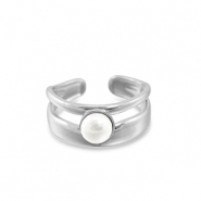Bagues en acier Inox perle Argent&eacute;-blanc