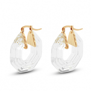 Boucles d'oreilles r&eacute;sine tendance hexagone Dor&eacute;-transparent