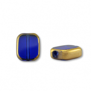 Perles en verre rectangle Bleu transparent-dor&eacute;