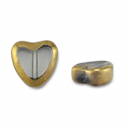 Perles en verre coeur Gris transparent-dor&eacute;
