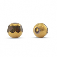 Perles en verre rond Jaune transparent-dor&eacute;