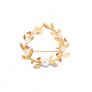 Broches ouronne avec perles Dor&eacute;-blanc-rouge