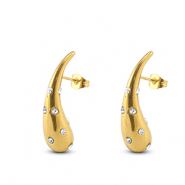 Boucles d'oreilles / puces en acier Inox goutte avec strass Dor&eacute;