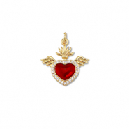 M&eacute;tal TQ laiton breloques coeur avec aile Dor&eacute;-rouge