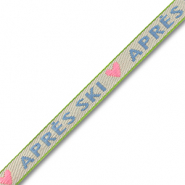 Ruban texte "Apr&egrave;s ski" Blanc cass&eacute;-bleu-rose clair-vert
