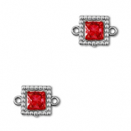Connecteurs en acier Inox zirconium carr&eacute; Argent&eacute;-rouge
