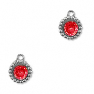 Breloques en acier Inox zirconium rond Argent&eacute;-rouge
