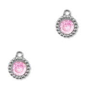 Breloques en acier Inox zirconium rond Argent&eacute;-rose clair