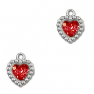 Breloques en acier Inox zirconium coeur Argent&eacute;-rouge