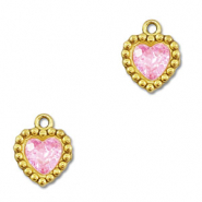 Breloques en acier Inox zirconium coeur Dor&eacute;-rose clair