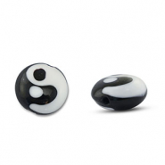 Perles en verre peintes &agrave; la main Yin & Yang Noir-blanc