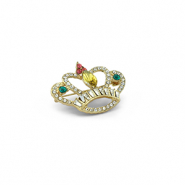 Broches couronne Dor&eacute;-vert-rose