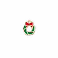Breloques en m&eacute;tal couronne de no&euml;l Dor&eacute;-vert-rouge