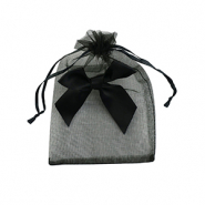 Sachet &agrave; bijoux en organza avec n&oelig;ud Noir